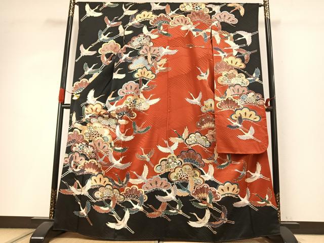 平和屋着物●豪華振袖 駒刺繍 花鳥松文 金彩 正絹 逸品 AABI9036fy