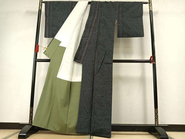 平和屋着物●結城紬 80亀甲 花唐草文 正絹 逸品 AABI9037fy