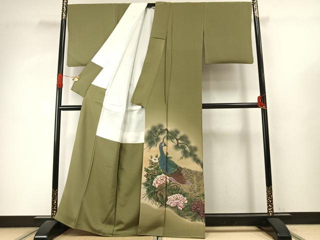 平和屋着物●色留訪問着 作家物 手描き 孔雀花文 暈し染め 正絹 逸品 AABI9040fy