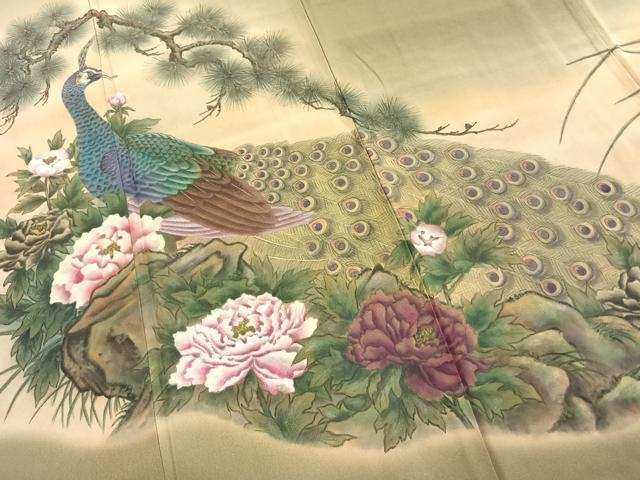 平和屋着物●色留訪問着 作家物 手描き 孔雀花文 暈し染め 正絹 逸品 AABI9040fy