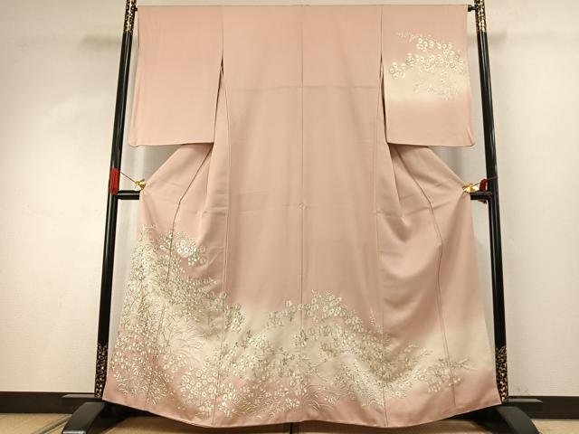 平和屋着物●訪問着 総手刺繍 草花文 金糸 正絹 逸品 AABI9045fy