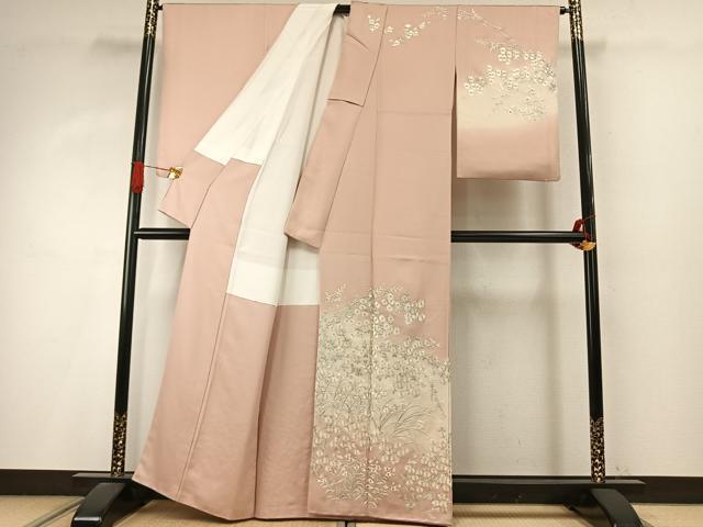平和屋着物●訪問着 総手刺繍 草花文 金糸 正絹 逸品 AABI9045fy