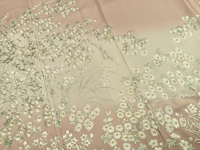 平和屋着物●訪問着 総手刺繍 草花文 金糸 正絹 逸品 AABI9045fy