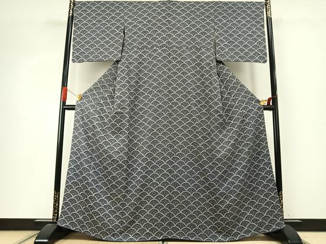 平和屋着物●上質な小紋 絞り 扇 正絹 逸品 AABI9049fy