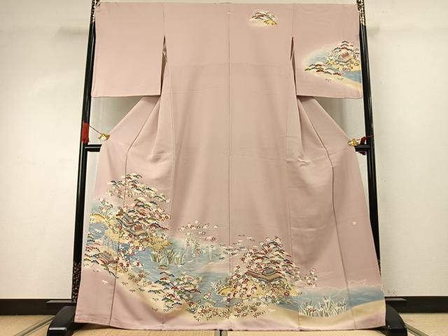 平和屋着物●訪問着 友禅 作家物 風景花文 暈し染め 金彩 正絹 逸品 未使用 AABI9052fy