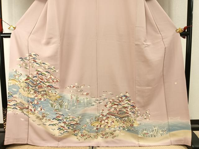 平和屋着物●訪問着 友禅 作家物 風景花文 暈し染め 金彩 正絹 逸品 未使用 AABI9052fy