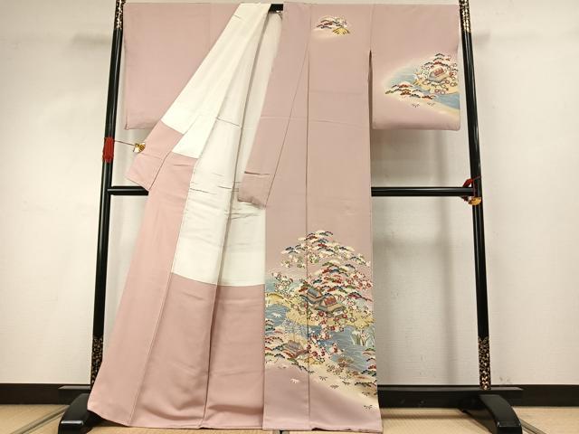 平和屋着物●訪問着 友禅 作家物 風景花文 暈し染め 金彩 正絹 逸品 未使用 AABI9052fy