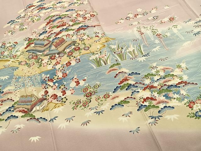 平和屋着物●訪問着 友禅 作家物 風景花文 暈し染め 金彩 正絹 逸品 未使用 AABI9052fy