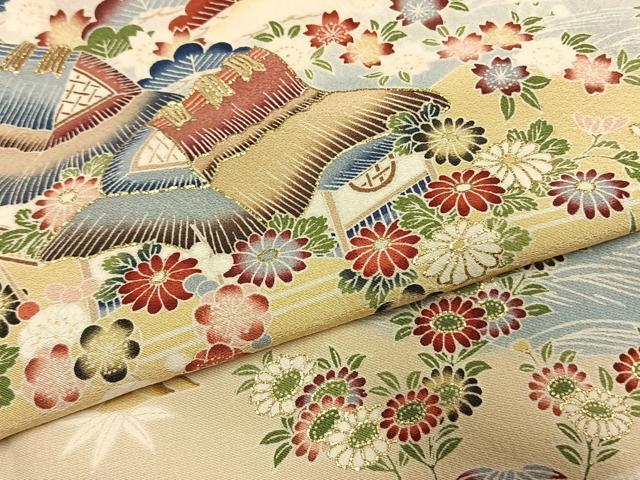 平和屋着物●訪問着 友禅 作家物 風景花文 暈し染め 金彩 正絹 逸品 未使用 AABI9052fy