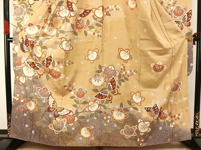 平和屋着物●豪華振袖 駒刺繍 花蝶文 暈し染め 金彩 正絹 逸品 AABI9054fy