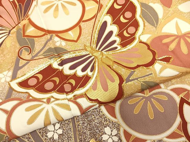 平和屋着物●豪華振袖 駒刺繍 花蝶文 暈し染め 金彩 正絹 逸品 AABI9054fy