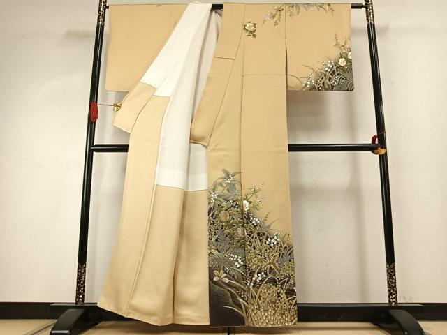 平和屋着物●加納真 訪問着 手描き 花鳥文 暈し染め 金彩 正絹 逸品 AABI9057fy