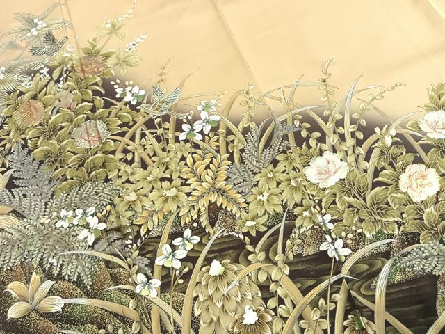 平和屋着物●加納真 訪問着 手描き 花鳥文 暈し染め 金彩 正絹 逸品 AABI9057fy