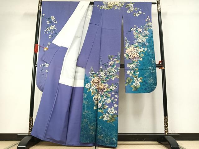 平和屋着物●豪華振袖 草花文 暈し染め 金銀彩 銀通し地 正絹 逸品 AABI9058fy