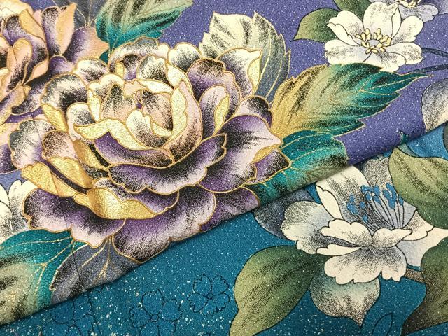 平和屋着物●豪華振袖 草花文 暈し染め 金銀彩 銀通し地 正絹 逸品 AABI9058fy