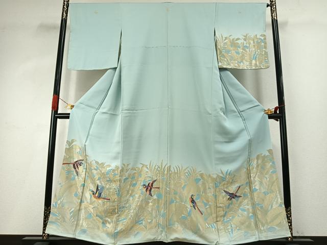平和屋着物●国際的オートクチュール デザイナー 君島一郎 KIMIJIMA 色留訪問着 飛鳥草葉文 金糸 正絹 逸品 AABI9059fy