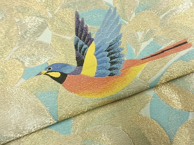 平和屋着物●国際的オートクチュール デザイナー 君島一郎 KIMIJIMA 色留訪問着 飛鳥草葉文 金糸 正絹 逸品 AABI9059fy