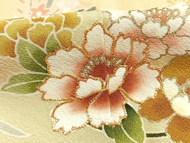 平和屋着物●訪問着 駒刺繍 草花文 暈し染め 金彩 正絹 逸品 AABI9068fy