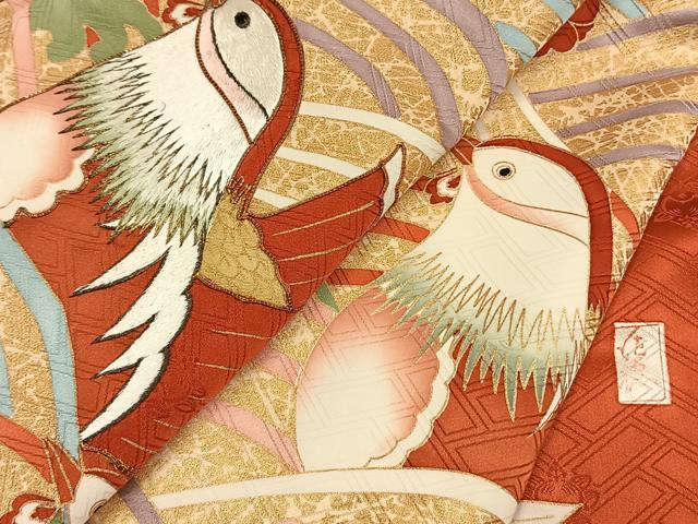平和屋着物●十日町老舗ブランド 吉澤友禅 吾妻徳穂 振袖 駒刺繍 鴛鴦花文 金彩 正絹 逸品 AABI9082fy