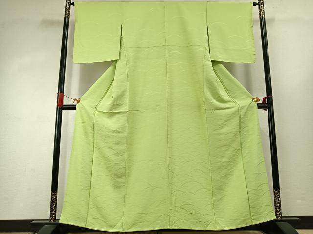 平和屋着物●上質な色無地 芝地紋 若菜色 正絹 逸品 AABI9084fy