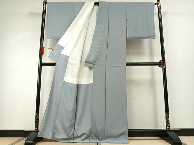 平和屋着物●上質な色無地 うこん染 千草鼠色 反端付き 正絹 逸品 AABI9085fy