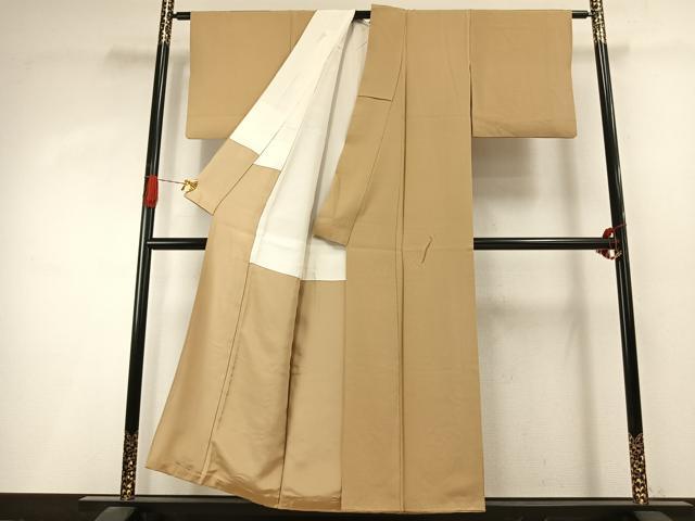 平和屋着物●上質な色無地 草木染 飴色 浜ちりめん 反端付き 正絹 逸品 AABI9086fy