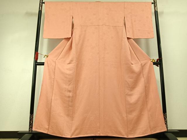 平和屋着物●上質な色無地 舞葉地紋 一斤染色 正絹 逸品 AABI9087fy