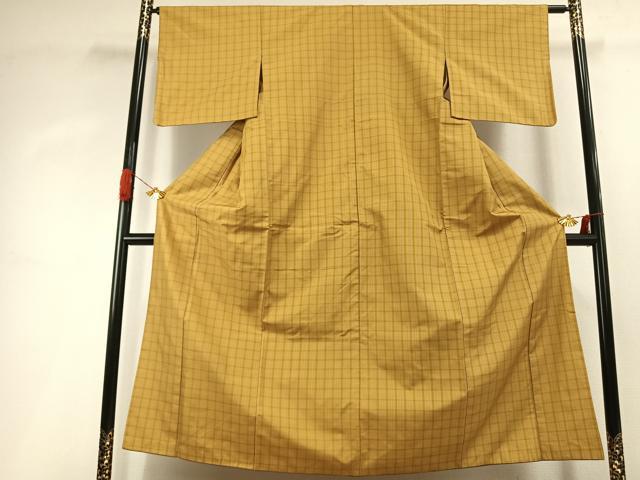 平和屋着物●本場黄八丈 綾織 紬 格子 正絹 逸品 AABI9100fy