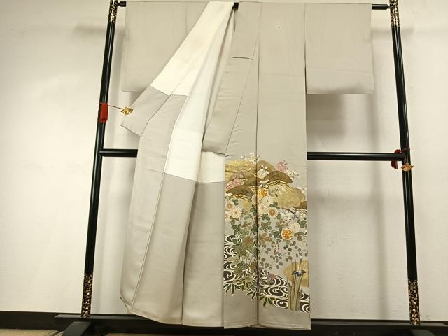 平和屋着物●豪華色留袖 駒刺繍 草花文 金彩 正絹 逸品 AABI9104fy