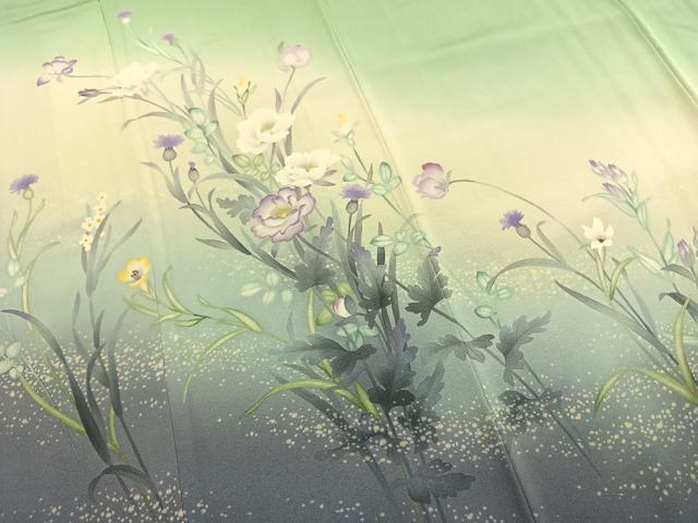 平和屋着物●訪問着 手描き 草花文 暈し染め 正絹 逸品 AABI9108fy