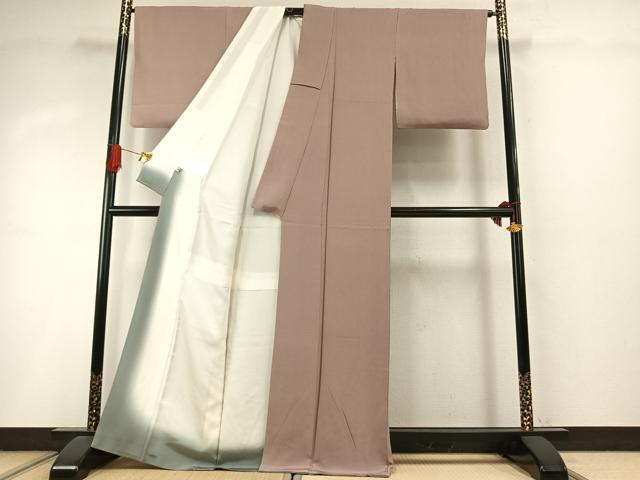 平和屋着物●伝統工芸士 保科信 江戸小紋 万筋 紫色×灰色 正絹 逸品 AABI9109fy