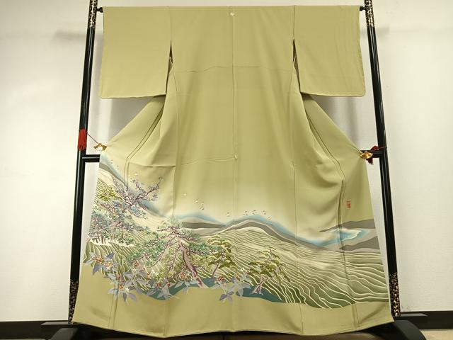 平和屋着物●本加賀友禅作家 稲手明仁 色留袖 風景花鳥文 暈し染め 正絹 逸品 AABI9112fy