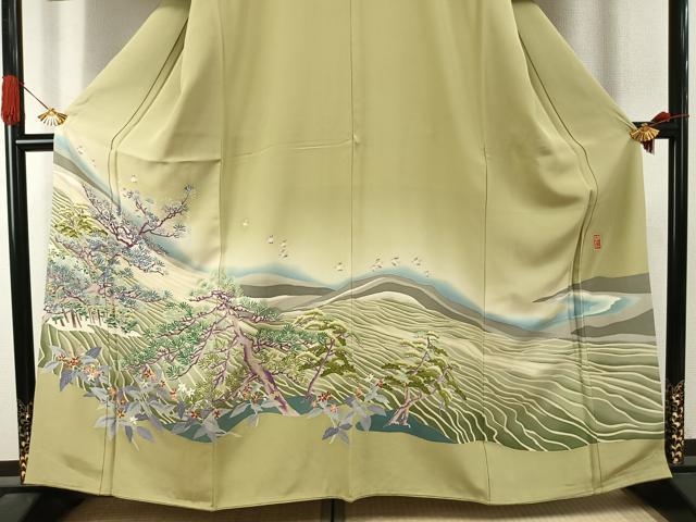 平和屋着物●本加賀友禅作家 稲手明仁 色留袖 風景花鳥文 暈し染め 正絹 逸品 AABI9112fy