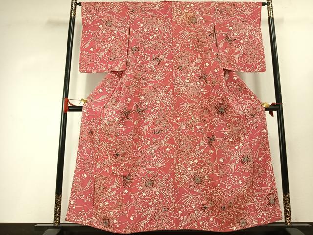 平和屋着物●上質な小紋 型染め 花蝶文 正絹 逸品 AABI9114fy