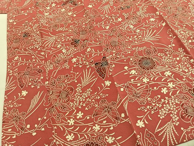 平和屋着物●上質な小紋 型染め 花蝶文 正絹 逸品 AABI9114fy