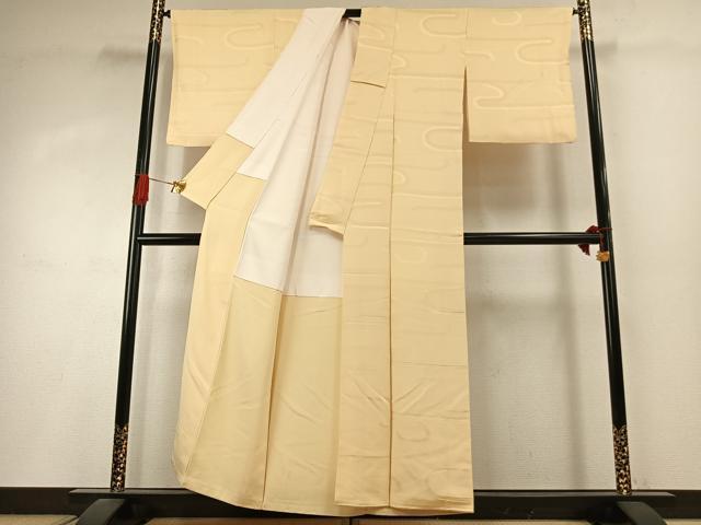 平和屋着物●上質な色無地 幾何学地紋 砥粉色 正絹 逸品 AABI9115fy