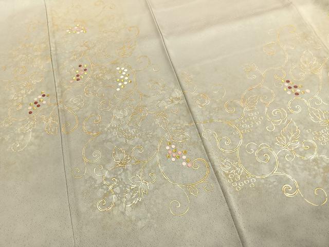 平和屋着物●人間国宝 福田喜三郎 訪問着 刺繍 葡萄唐草文 暈し染め 金糸 金彩 正絹 逸品 AABI9122fy
