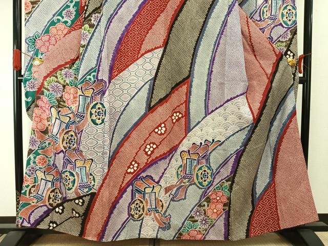 平和屋着物●豪華振袖 絞り 御所車花文 金彩 やまと誂製 正絹 逸品 AABI9125fy