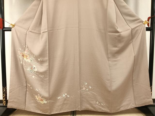 平和屋着物●訪問着 駒刺繍 草花文 金彩 丹後ちりめん 反端付き 正絹 逸品 AABI9126fy