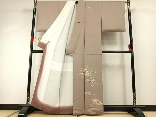 平和屋着物●訪問着 駒刺繍 草花文 金彩 丹後ちりめん 反端付き 正絹 逸品 AABI9126fy
