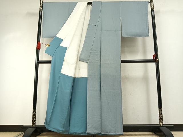 平和屋着物●江戸小紋 万筋 青色×白色 正絹 逸品 未使用 AABI9132fy