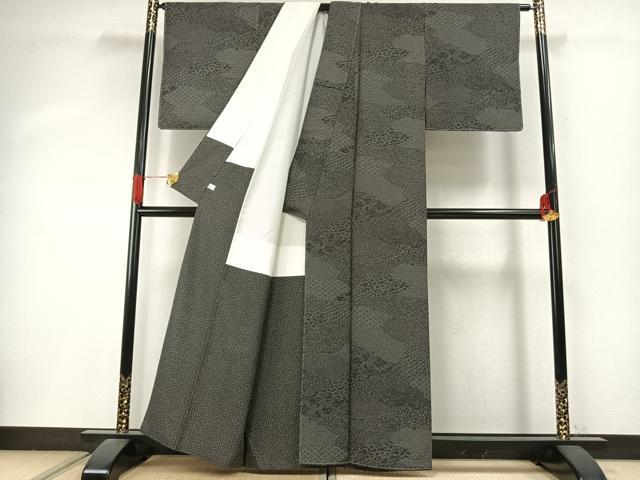 平和屋着物●江戸小紋 切嵌花文 黒地 正絹 逸品 未使用 AABI9133fy