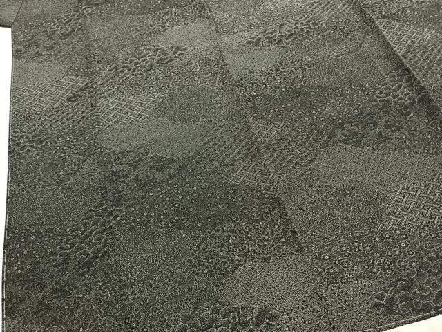 平和屋着物●江戸小紋 切嵌花文 黒地 正絹 逸品 未使用 AABI9133fy