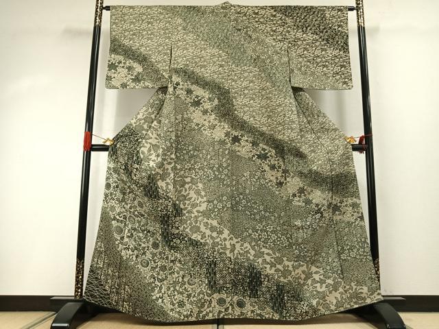 平和屋着物●訪問着 型染め 草花文 正絹 逸品 未使用 AABI9135fy