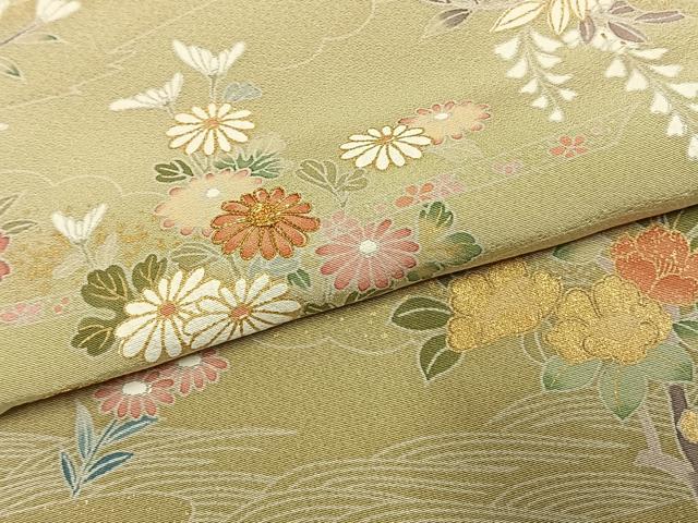 平和屋着物●訪問着 駒刺繍 草花文 金彩 正絹 逸品 AABI9139fy