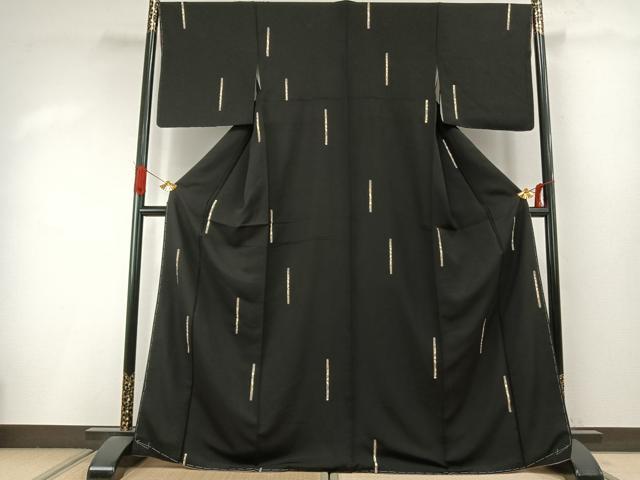 平和屋着物●上質な小紋 縦笛 黒地 金彩 正絹 逸品 未使用 AABI9142fy