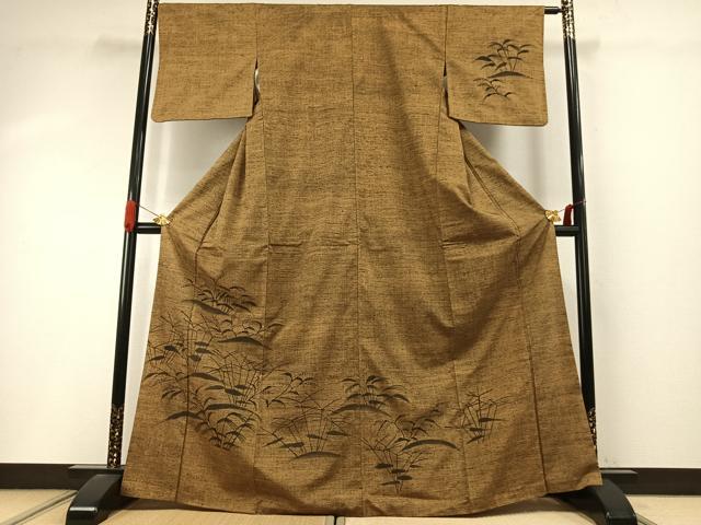 平和屋着物●訪問着 紬地 手描き 草花文 正絹 逸品 AABI9144fy