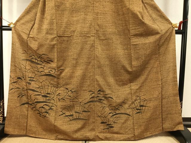 平和屋着物●訪問着 紬地 手描き 草花文 正絹 逸品 AABI9144fy