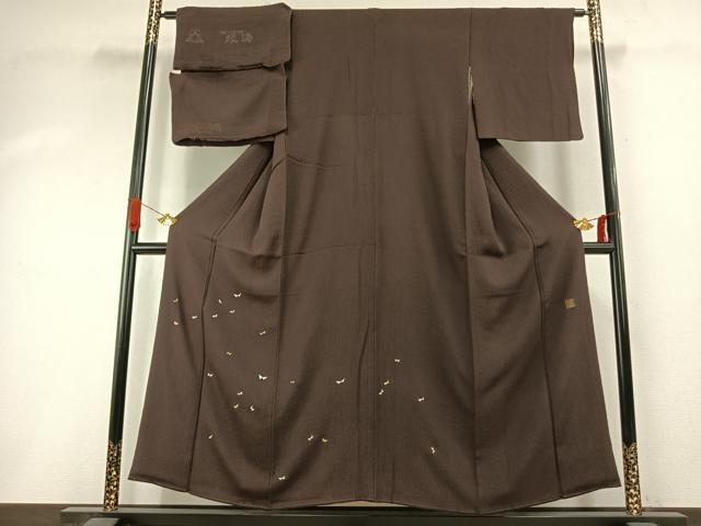 平和屋着物●日本舞踊家 岩井流宗元 岩井友見 訪問着 舞蝶文 金糸 丹後ちりめん 反端付き 正絹 逸品 AABI9156fy