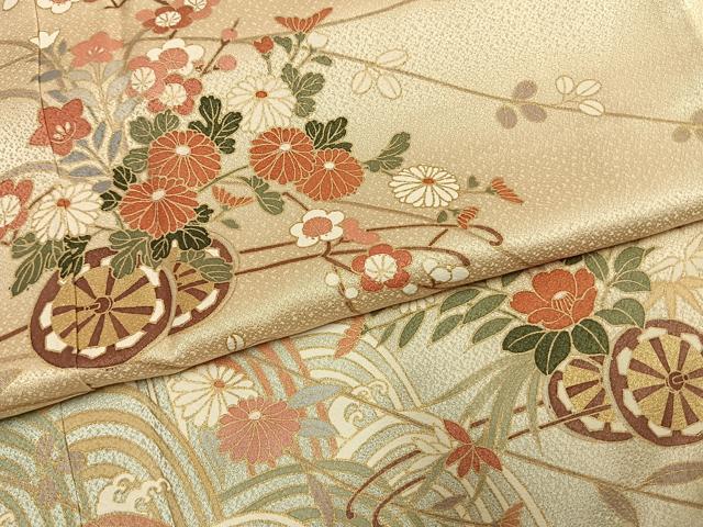 平和屋着物●訪問着 片輪車花文 暈し染め 金彩 正絹 逸品 AABI9162fy